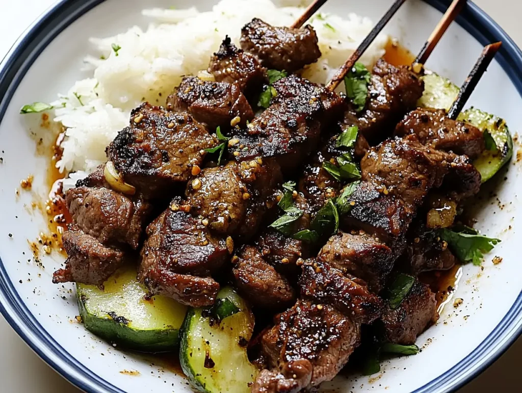 Garlic And Black Pepper Beef Skewers